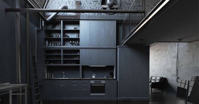 all black industrial kitchen