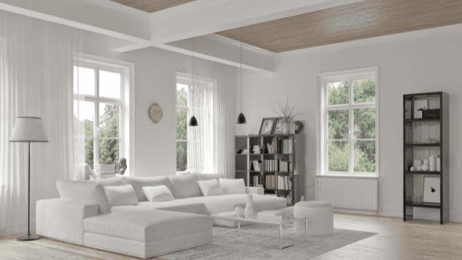 Living room with ceiling beams