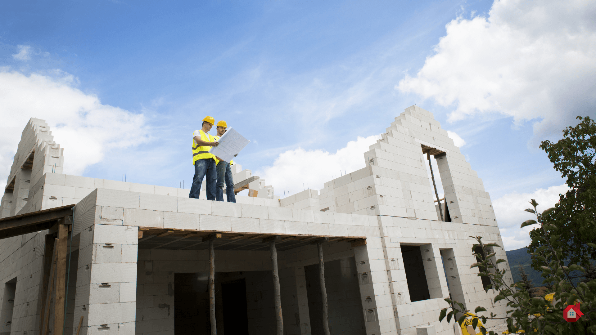 two contractors on a house under construction 