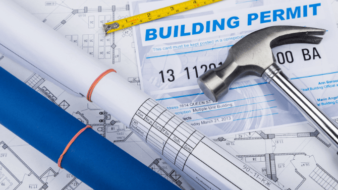 Building permit with construction plans