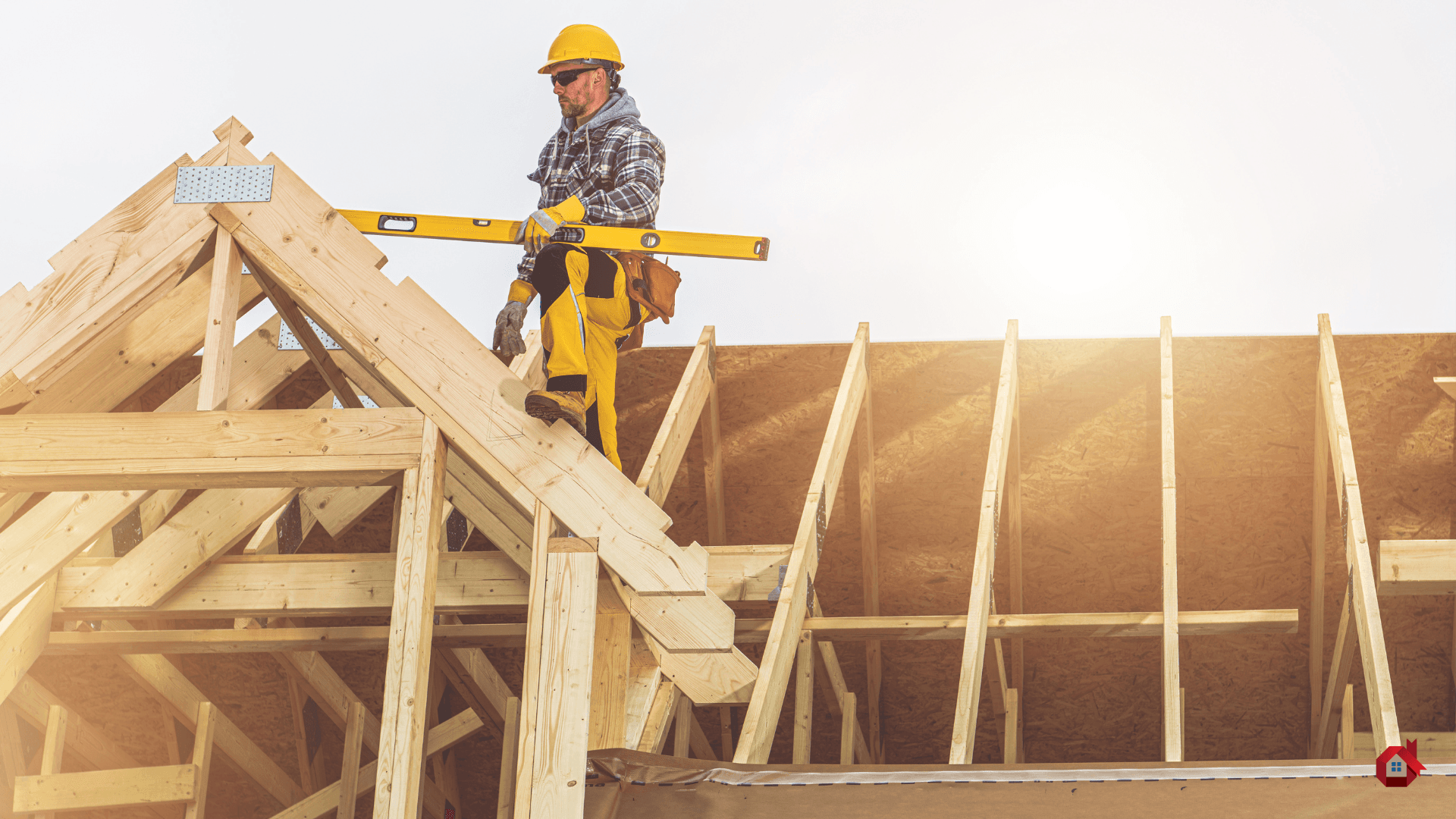 Contrator on the roof of a house in construction&nbsp;