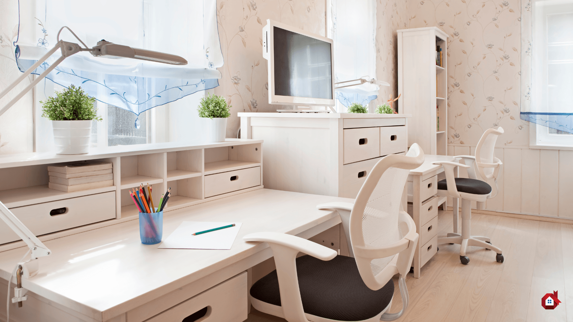 Modern and bright double homework station for kids