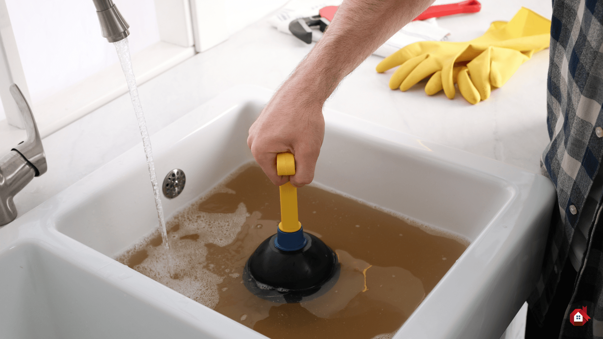 person trying to unclog a sink