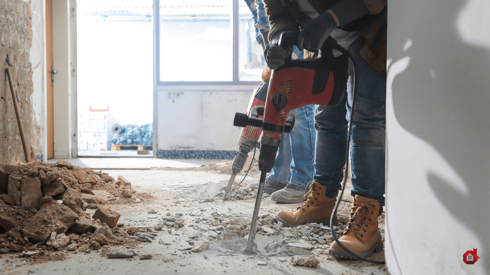 Two contractors demolish a floor&nbsp;