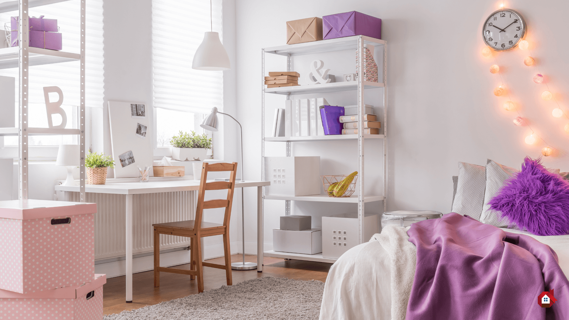 Teen room designed with a desk and storage space