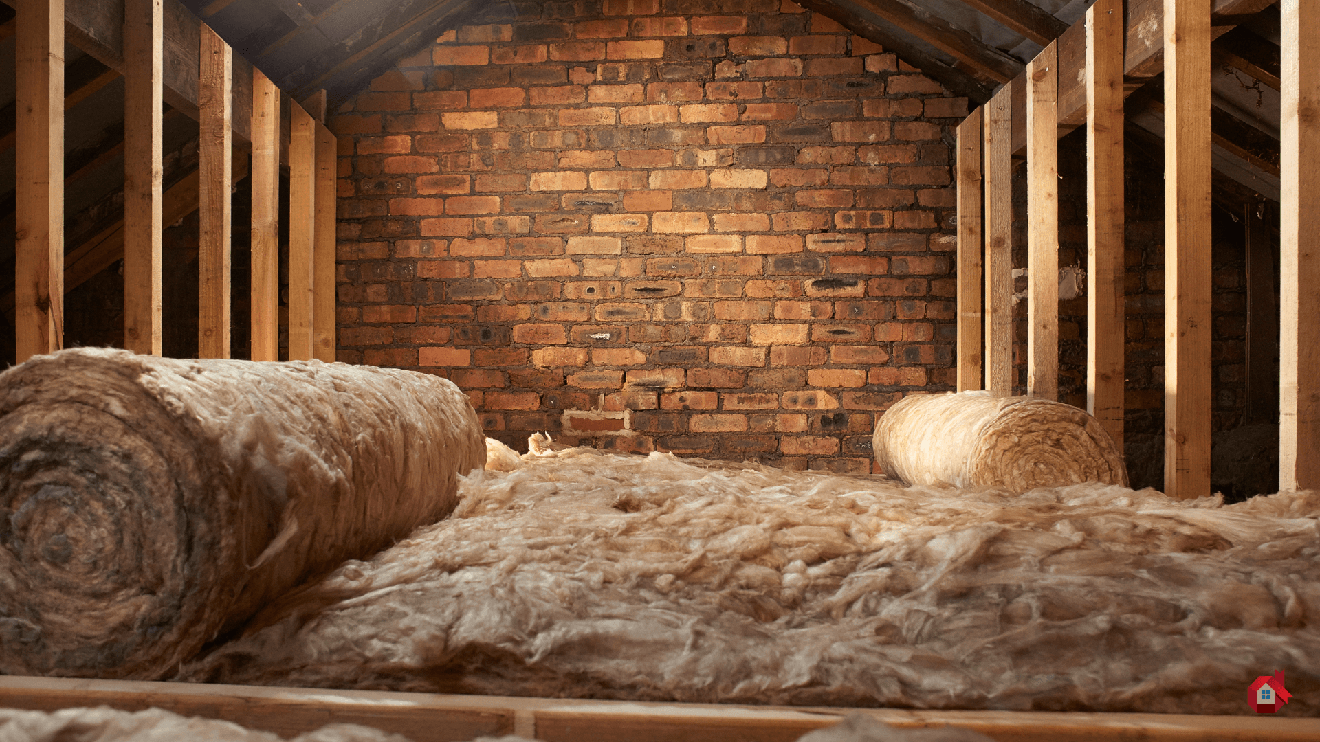 Attic insulation with brick wall 