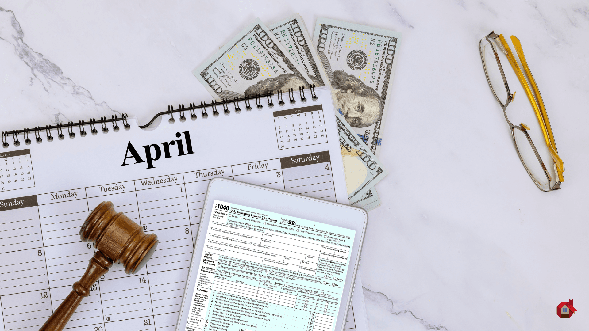 calendar with a gavel and money&nbsp;