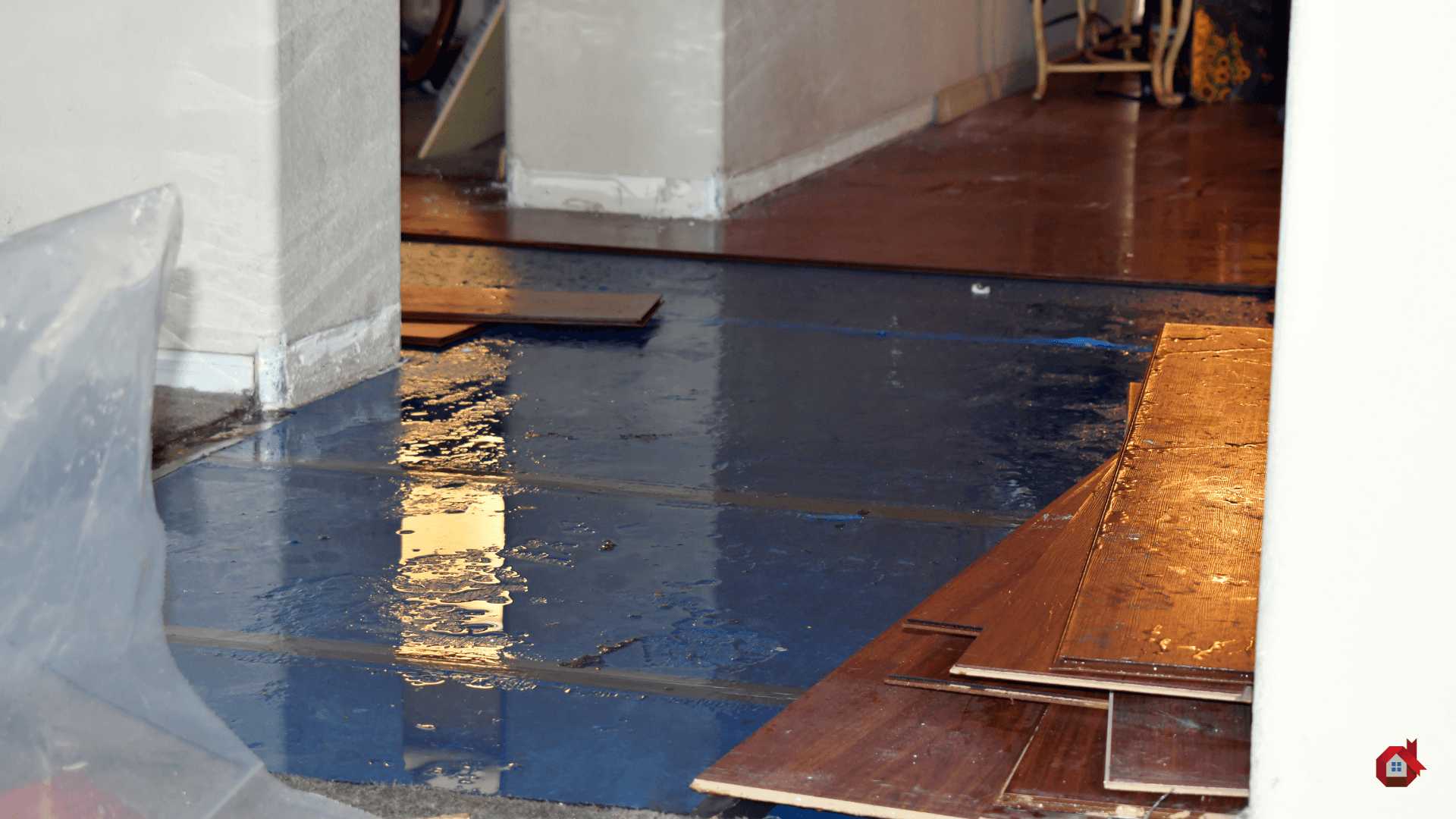 water-filled floor after a flood&nbsp;