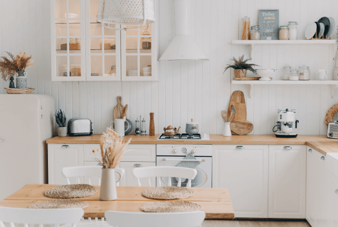 laminate kitchen countertop on white cabinets