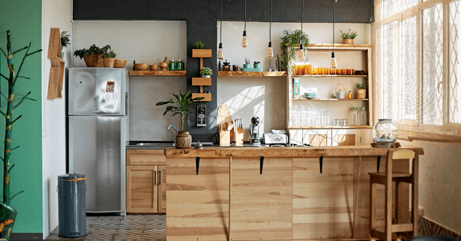 kitchen with open shelves