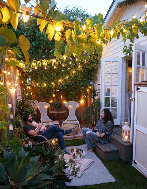 people relaxing in their backyard