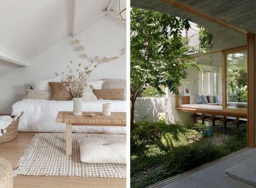 white bedroom and white patio