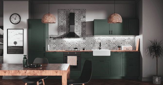 Trendy kitchen with dramatic decor