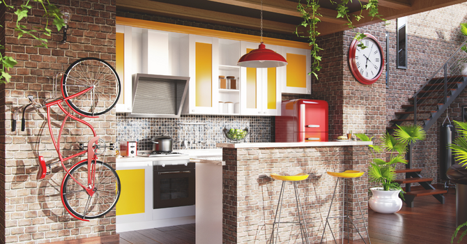 colourful industrial kitchen