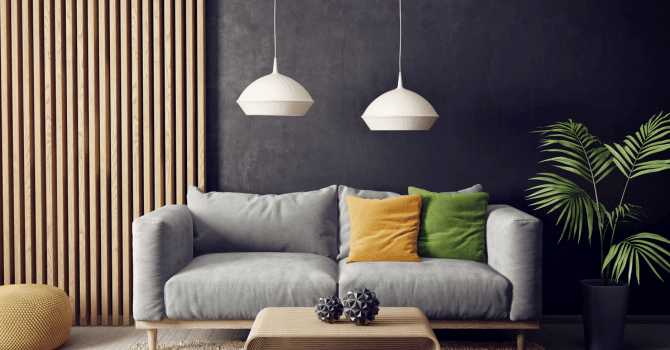 living room with gray and black wall