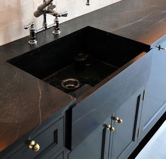 marble-like black sink_10 Examples of Black Kitchen Sinks