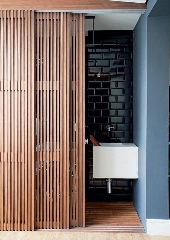 Wooden slat sliding door