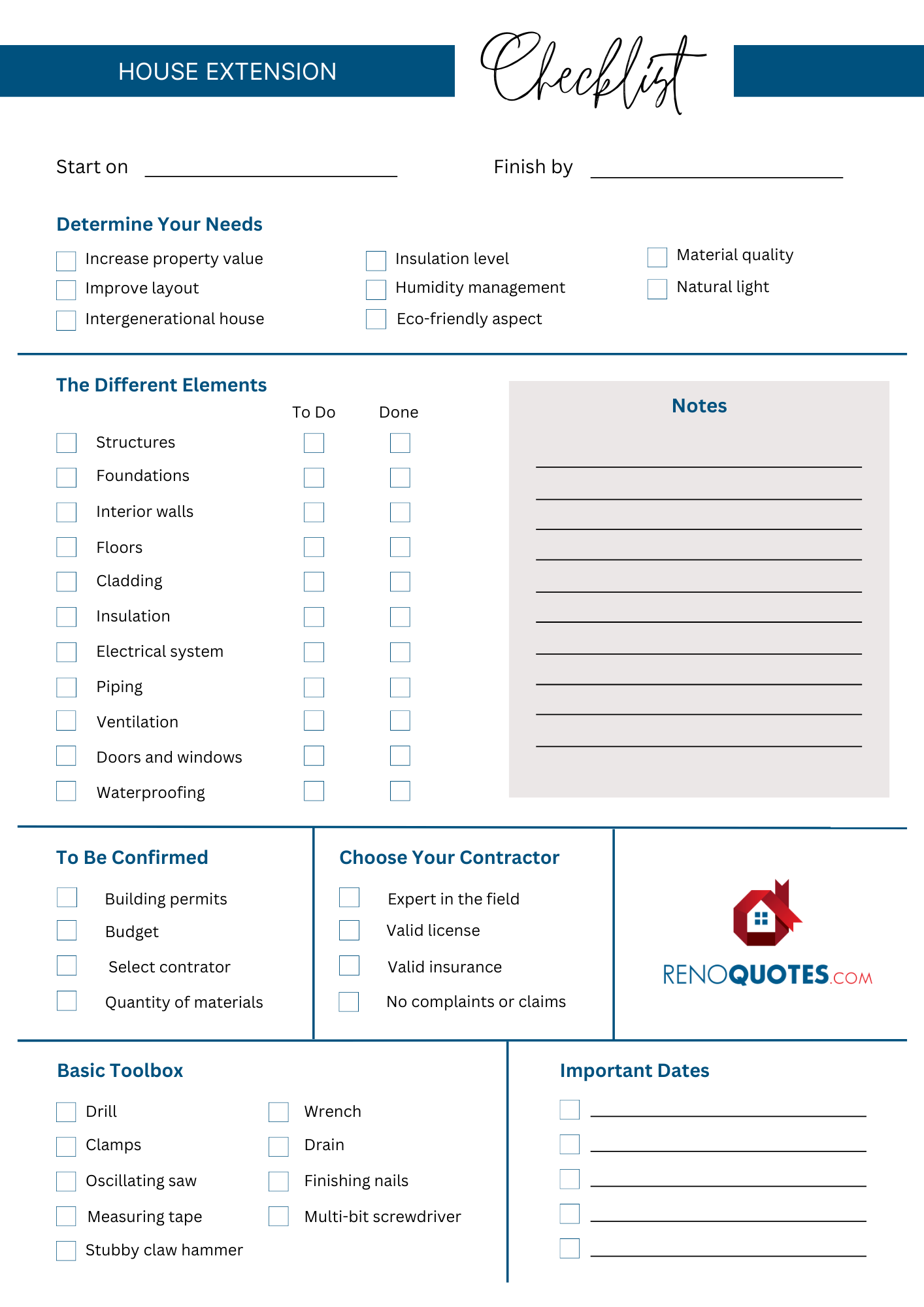 Home extension checklist
