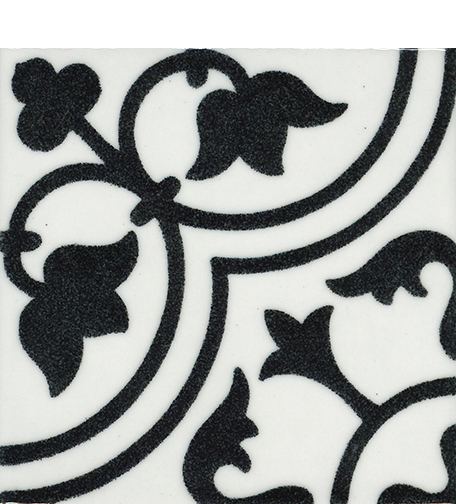 Tuile avec motif floral noir et blanc